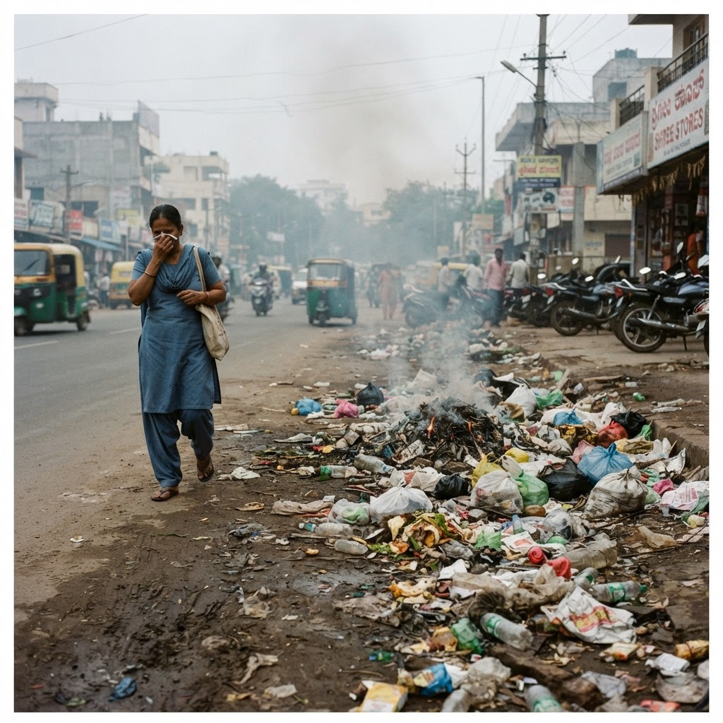 Roadside waste burning near Kengeri